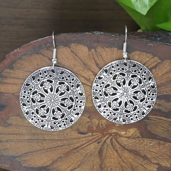 Necklace earring matching mandala boho jewelry set wood alloy combo - Picture 4 of 9